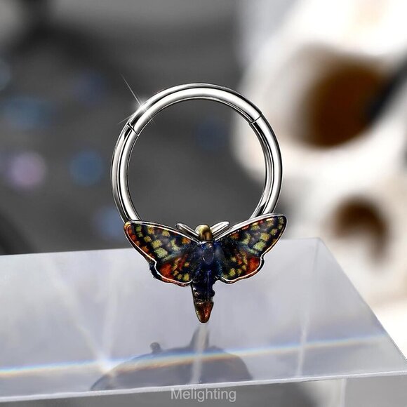 Chic 10mm Brown Glitter Moth Septum Ring - Perfect for Halloween Celebrations - Picture 3 of 7